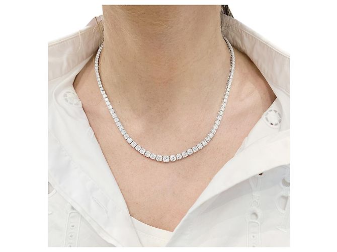 inconnue Collier rivière diamants en or blanc. - vue 2