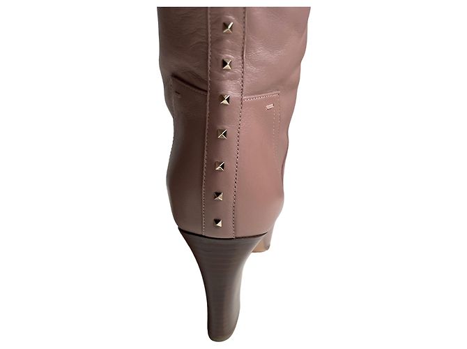 Botas altas de cuero Valentino Rockstud Beige - vista 3