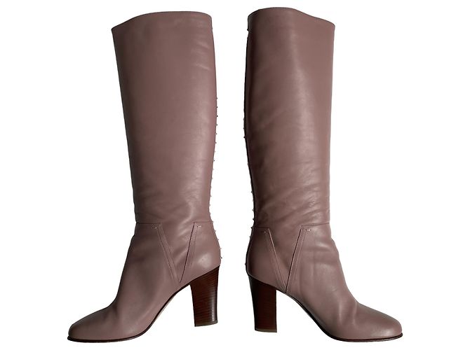 Botas altas de cuero Valentino Rockstud Beige - vista 6