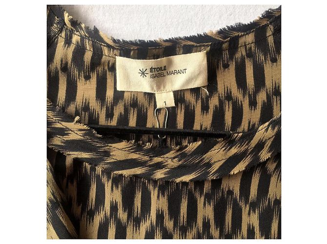 Top túnica drapeado de seda Isabel Marant Etoile estampado ikat caramelo - vista 3