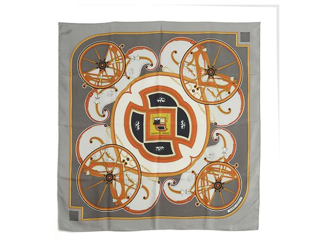 Quadratischer Schal von Hermès 90 Washington-Wagen 1981 Farbe Grau - Ansicht 2