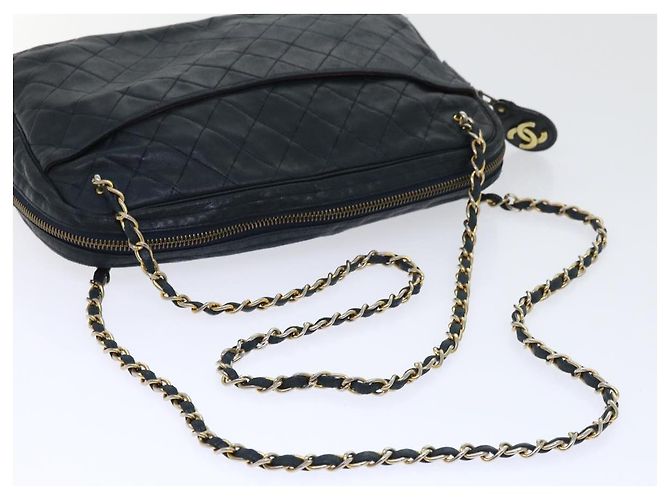 CHANEL Borsa a tracolla con catena Pelle di agnello Nero CC Auth bs7954 - vista 7
