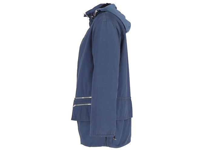 Hermès Giacca impermeabile Hermes con cappuccio in cotone Blu Petrolio - vista 2