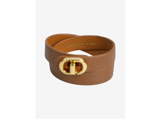 Dior marrone 30 Bracciale in pelle di vitello foderata Montaigne e metallo con finitura dorata - vista 2