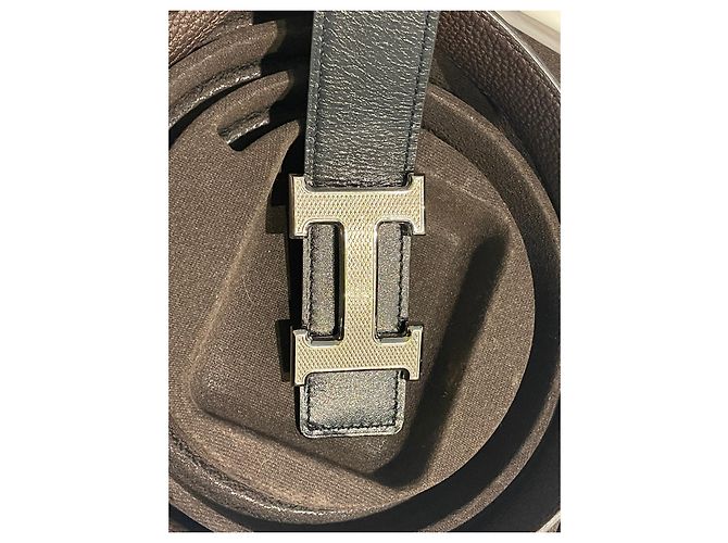 Hermès H Gürtel aus schwarzem Leder 90 cm - Ansicht 3
