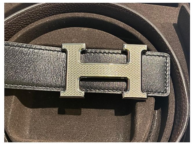 Hermès H Gürtel aus schwarzem Leder 90 cm - Ansicht 4