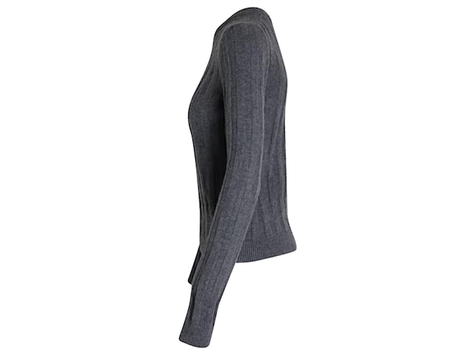 Hermès Hermes Rippstrickpullover mit Rundhalsausschnitt aus grauer Wolle - Ansicht 2