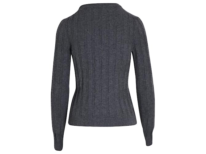 Hermès Hermes Rippstrickpullover mit Rundhalsausschnitt aus grauer Wolle - Ansicht 3