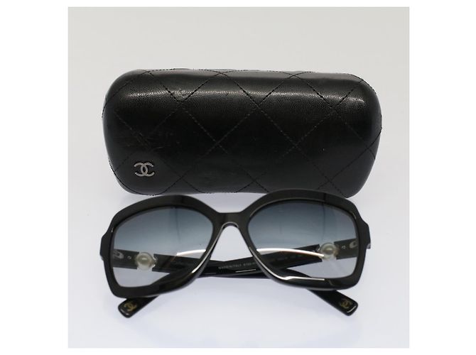 CHANEL Occhiali da sole perlati Plastica Nero CC Auth 53403 - vista 12
