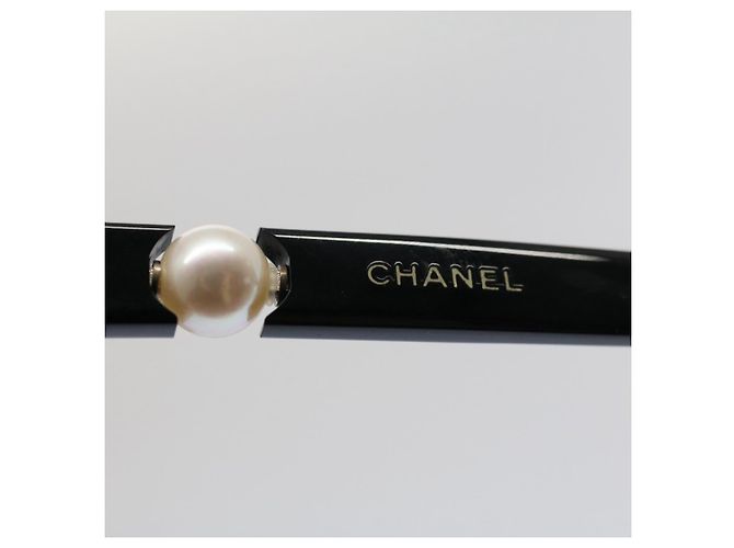 CHANEL Occhiali da sole perlati Plastica Nero CC Auth 53403 - vista 6