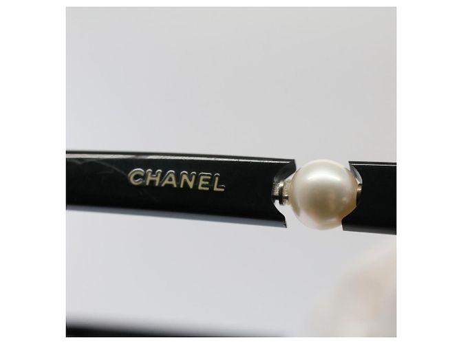 CHANEL Occhiali da sole perlati Plastica Nero CC Auth 53403 - vista 7
