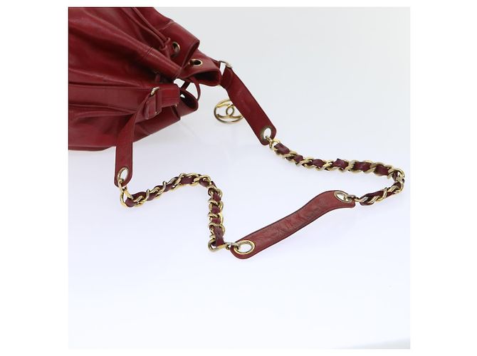CHANEL Borsa a tracolla a catena Pelle di agnello Rosso CC Auth bs7902 - vista 10