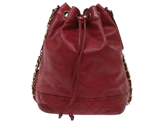 CHANEL Borsa a tracolla a catena Pelle di agnello Rosso CC Auth bs7902 - vista 13