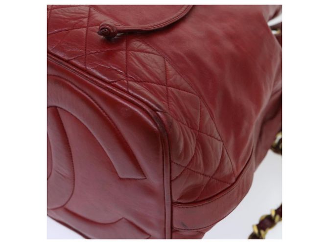 CHANEL Borsa a tracolla a catena Pelle di agnello Rosso CC Auth bs7902 - vista 15
