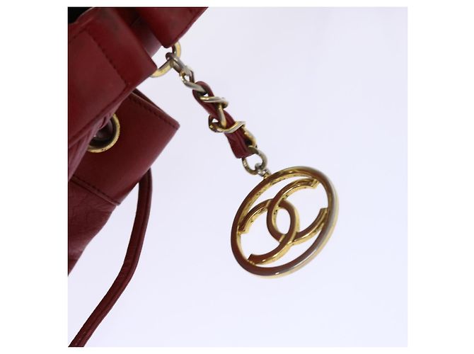 CHANEL Borsa a tracolla a catena Pelle di agnello Rosso CC Auth bs7902 - vista 19