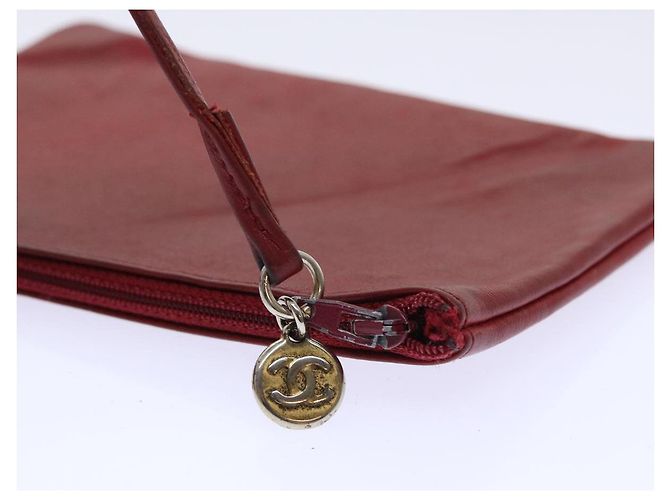 CHANEL Borsa a tracolla a catena Pelle di agnello Rosso CC Auth bs7902 - vista 29
