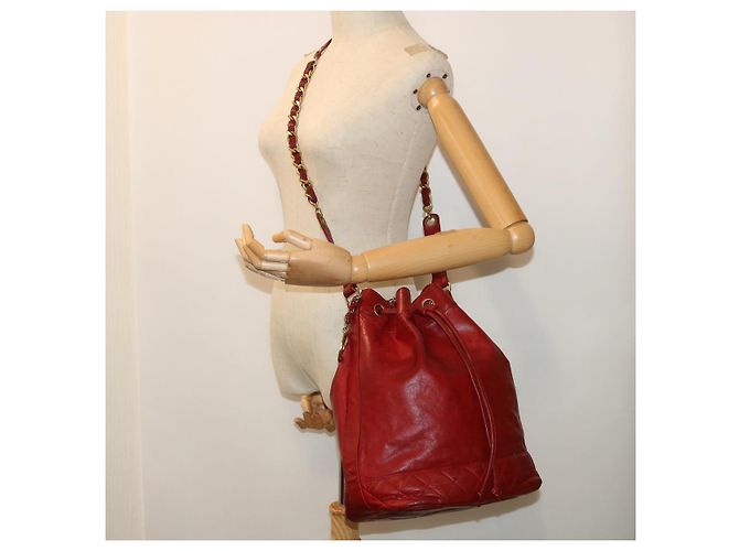 CHANEL Borsa a tracolla a catena Pelle di agnello Rosso CC Auth bs7902 - vista 32