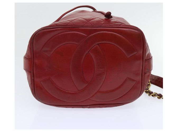 CHANEL Borsa a tracolla a catena Pelle di agnello Rosso CC Auth bs7902 - vista 7
