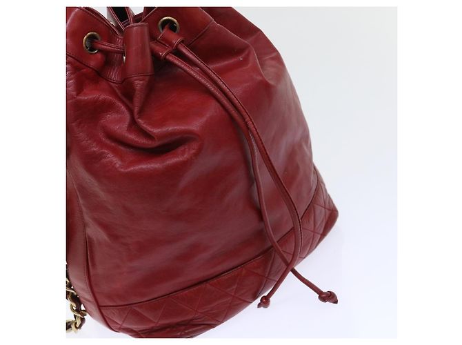 CHANEL Borsa a tracolla a catena Pelle di agnello Rosso CC Auth bs7902 - vista 9