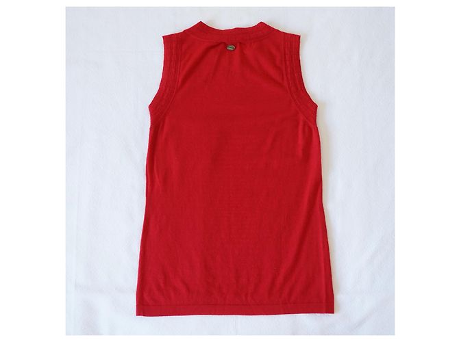 Top Chanel de cachemira rojo con motivo de camelia bordado - vista 7