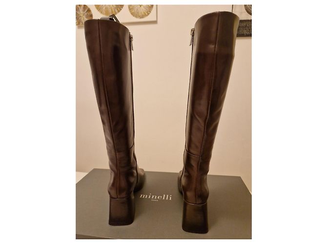 Minelli Botas altas em couro Castanho escuro - vista 3