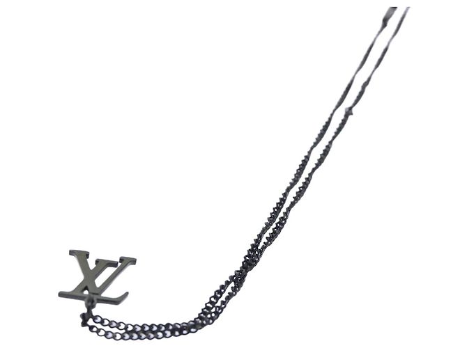 Collana LOUIS VUITTON Collier regolabile LV Upside Down Nero M62683 auth 52449 - vista 3