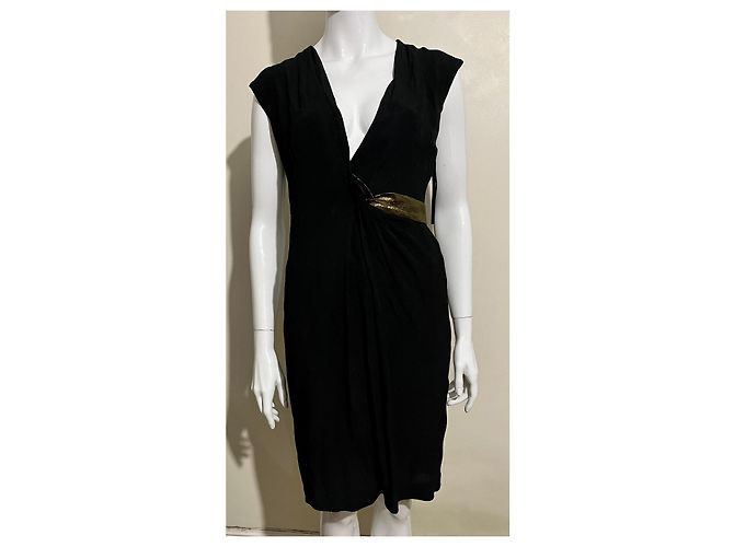 Diane Von Furstenberg Vestido DvF Evangeline com faixa dourada e forro de seda Preto Dourado - vista 2