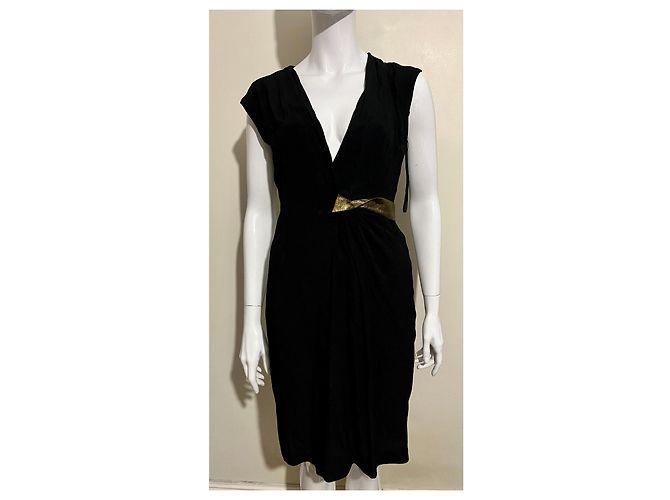 Diane Von Furstenberg Vestido DvF Evangeline com faixa dourada e forro de seda Preto Dourado - vista 5