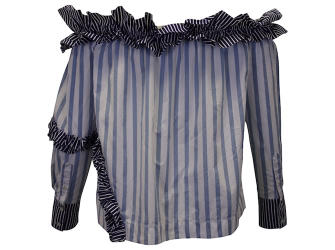 MSGM Top con volantes y rayas en algodón blanco - vista 3