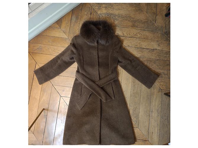 Abrigo Max Mara de lana y alpaca con cuello de piel extraíble Marrón claro - vista 2