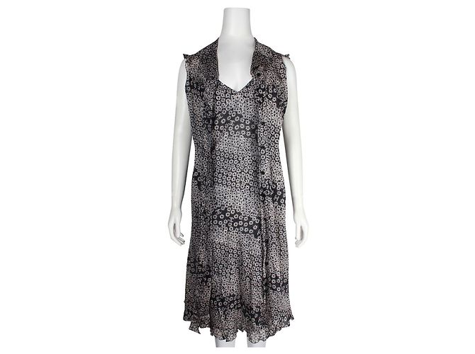 Chanel Vestido de verão floral de algodão preto e creme e jaqueta combinando - vista 2