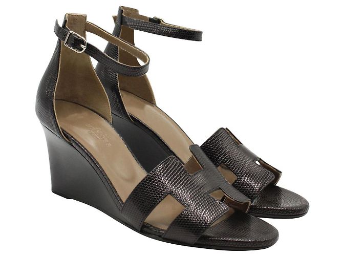 Hermès Legend Keilabsätze aus schwarzem Eidechsenleder - Ansicht 2