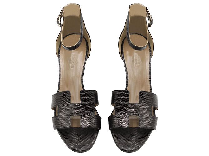 Hermès Legend Keilabsätze aus schwarzem Eidechsenleder - Ansicht 3