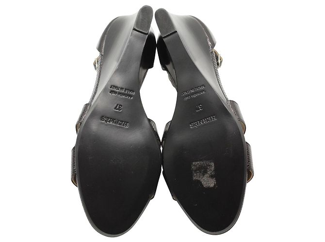 Hermès Legend Keilabsätze aus schwarzem Eidechsenleder - Ansicht 5