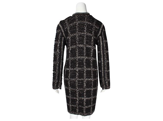 Timeless Chanel Schwarz-weißer langer Woll-Tweed-Mantel - Ansicht 3