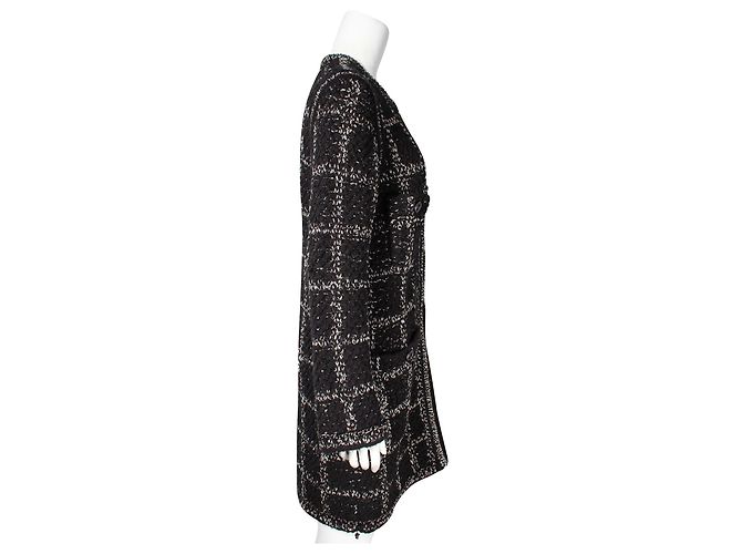Timeless Chanel Schwarz-weißer langer Woll-Tweed-Mantel - Ansicht 4