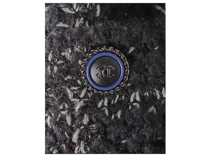 Timeless Chanel Schwarz-weißer langer Woll-Tweed-Mantel - Ansicht 6