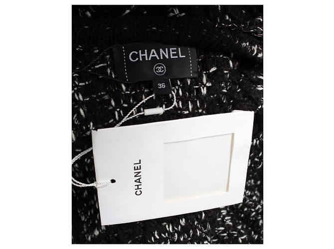 Timeless Chanel Schwarz-weißer langer Woll-Tweed-Mantel - Ansicht 7