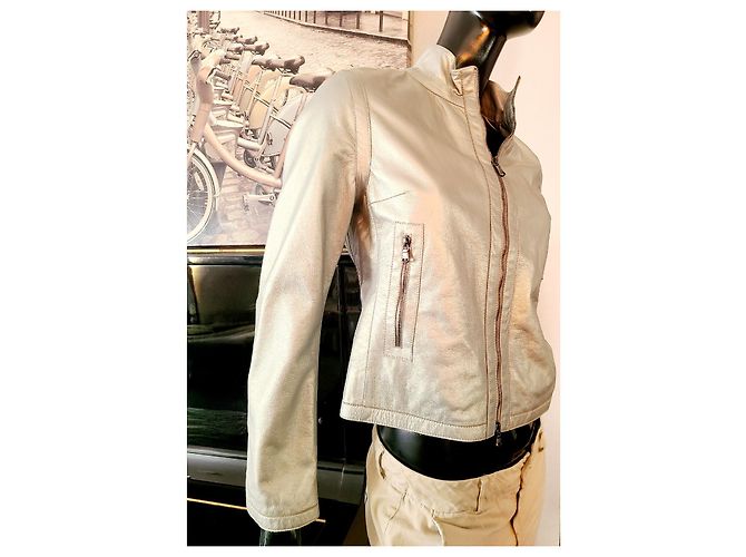 Burberry Silberne Leder Motorradjacke Kurz - Ansicht 2