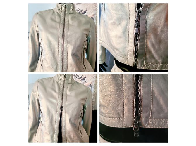 Burberry Silberne Leder Motorradjacke Kurz - Ansicht 4