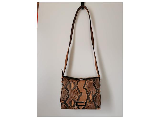 Bolsa Lancel Pia MM em couro python e couro marrom camelo Impressão em python Castanho claro Gold hardware - vista 12