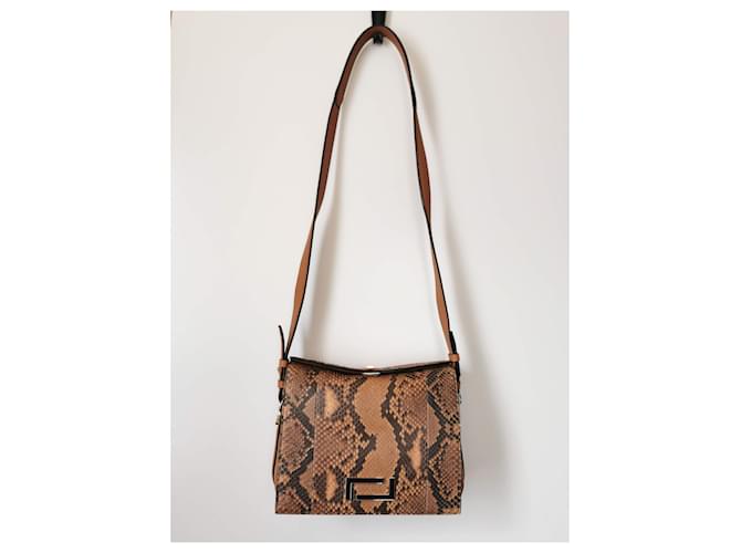 Bolsa Lancel Pia MM em couro python e couro marrom camelo Impressão em python Castanho claro Gold hardware - vista 13