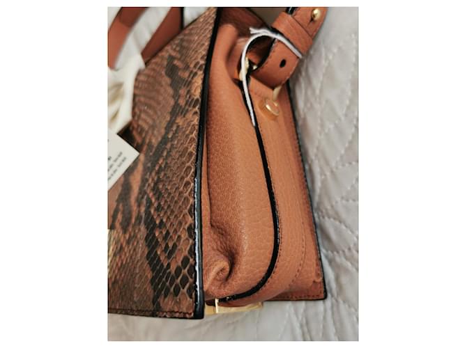 Bolsa Lancel Pia MM em couro python e couro marrom camelo Impressão em python Castanho claro Gold hardware - vista 15