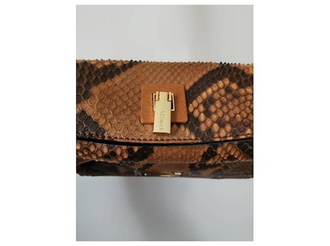 Bolsa Lancel Pia MM em couro python e couro marrom camelo Impressão em python Castanho claro Gold hardware - vista 16