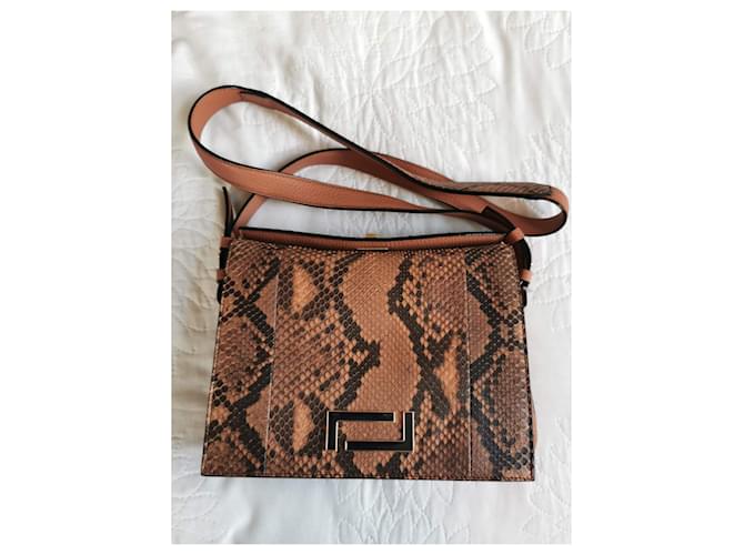 Bolsa Lancel Pia MM em couro python e couro marrom camelo Impressão em python Castanho claro Gold hardware - vista 2