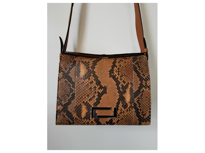 Bolsa Lancel Pia MM em couro python e couro marrom camelo Impressão em python Castanho claro Gold hardware - vista 3