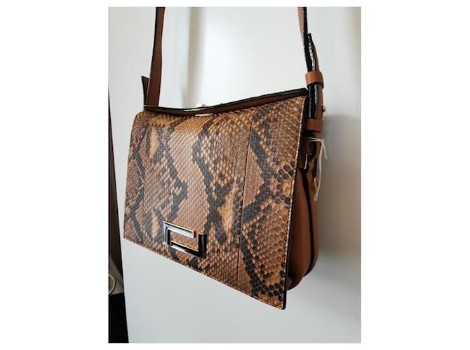 Bolsa Lancel Pia MM em couro python e couro marrom camelo Impressão em python Castanho claro Gold hardware - vista 6