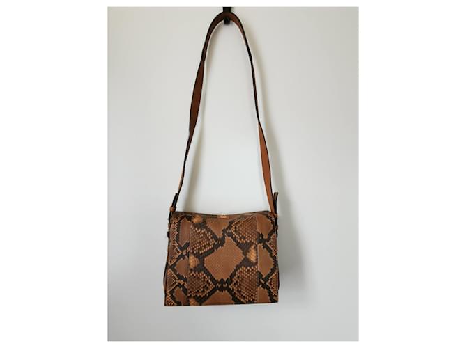 Bolsa Lancel Pia MM em couro python e couro marrom camelo Impressão em python Castanho claro Gold hardware - vista 7