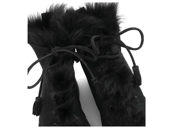 Stivaletti stringati foderati in shearling Pedro Garcia Nero - vista 3