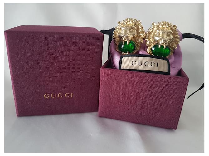 GUCCI Orecchini a clip con testa di leone e cabochon verde D'oro - vista 2